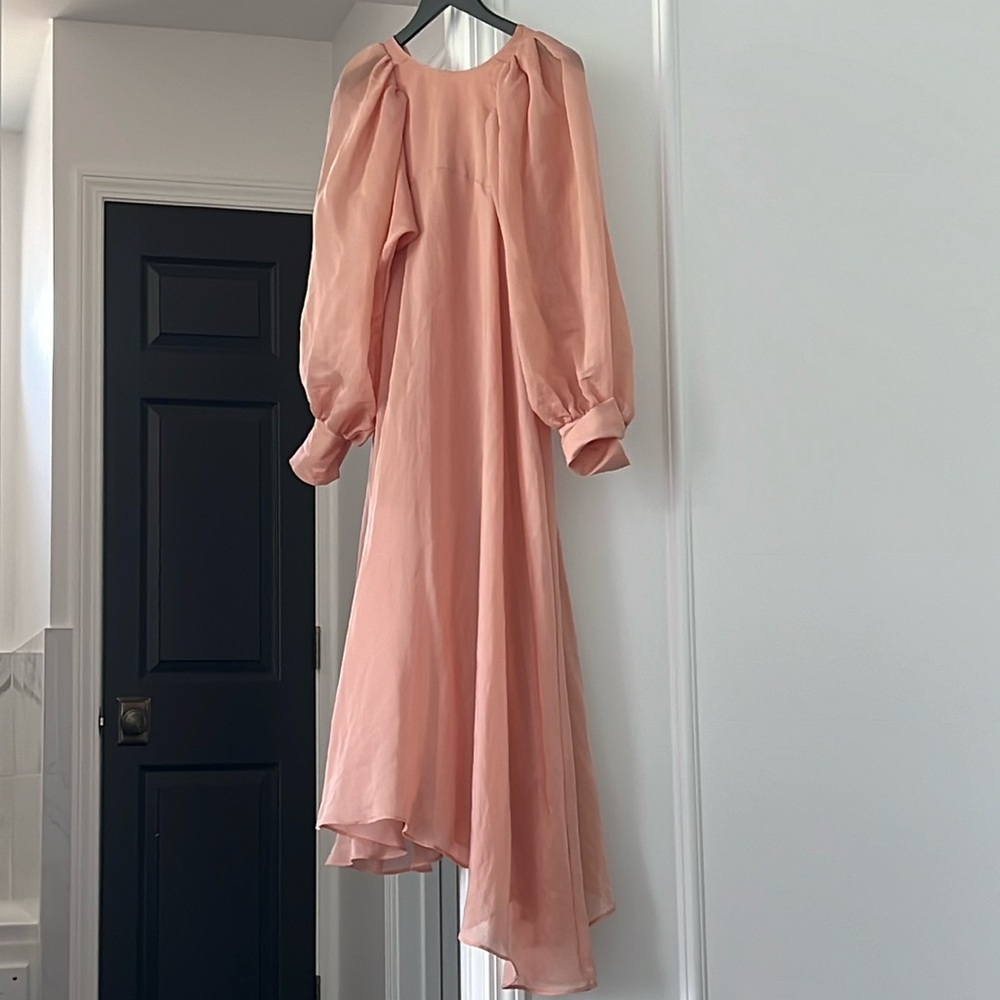 H&M LIMITED EDITION ASYMMETRICAL PINK PUFF SLEEVE DRESS 6/8